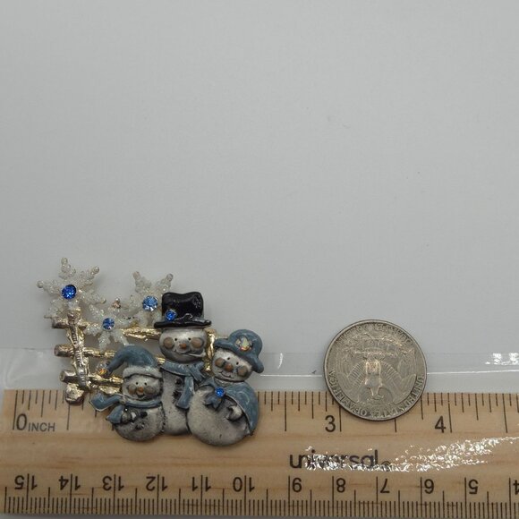 KC Brooch Silver Tone Blue Rhinestone Snowman Snowflake Winter Holiday Christmas - Picture 4 of 12